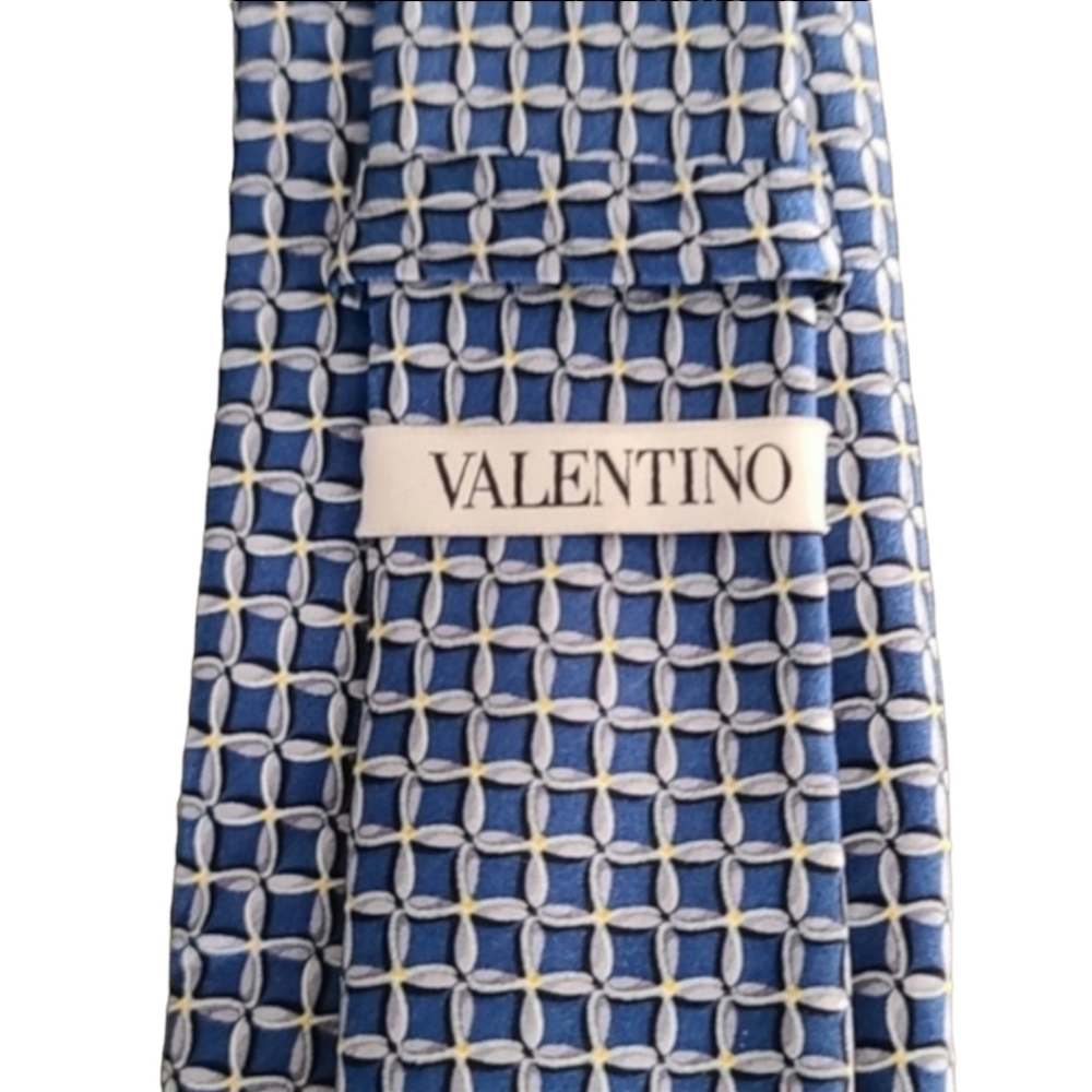 VINTAGE VALENTINO Silk Tie Chainlink Mens Suit Retro Abstract Luxury Collectible - Picture 2 of 16
